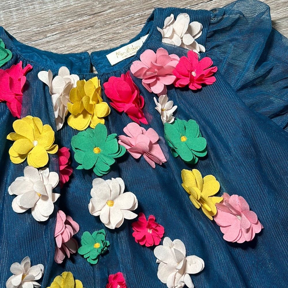 Blue dress with multicolored flowers 5 -6y